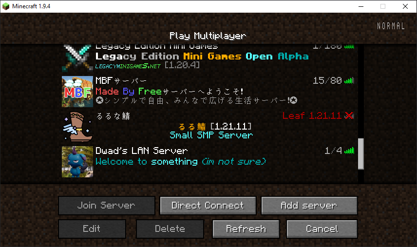 [Screenshot of LAN server in Minecraft server list]